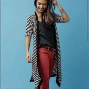 Cabi Stride black white stripe side slit open front cardigan size Small #5802